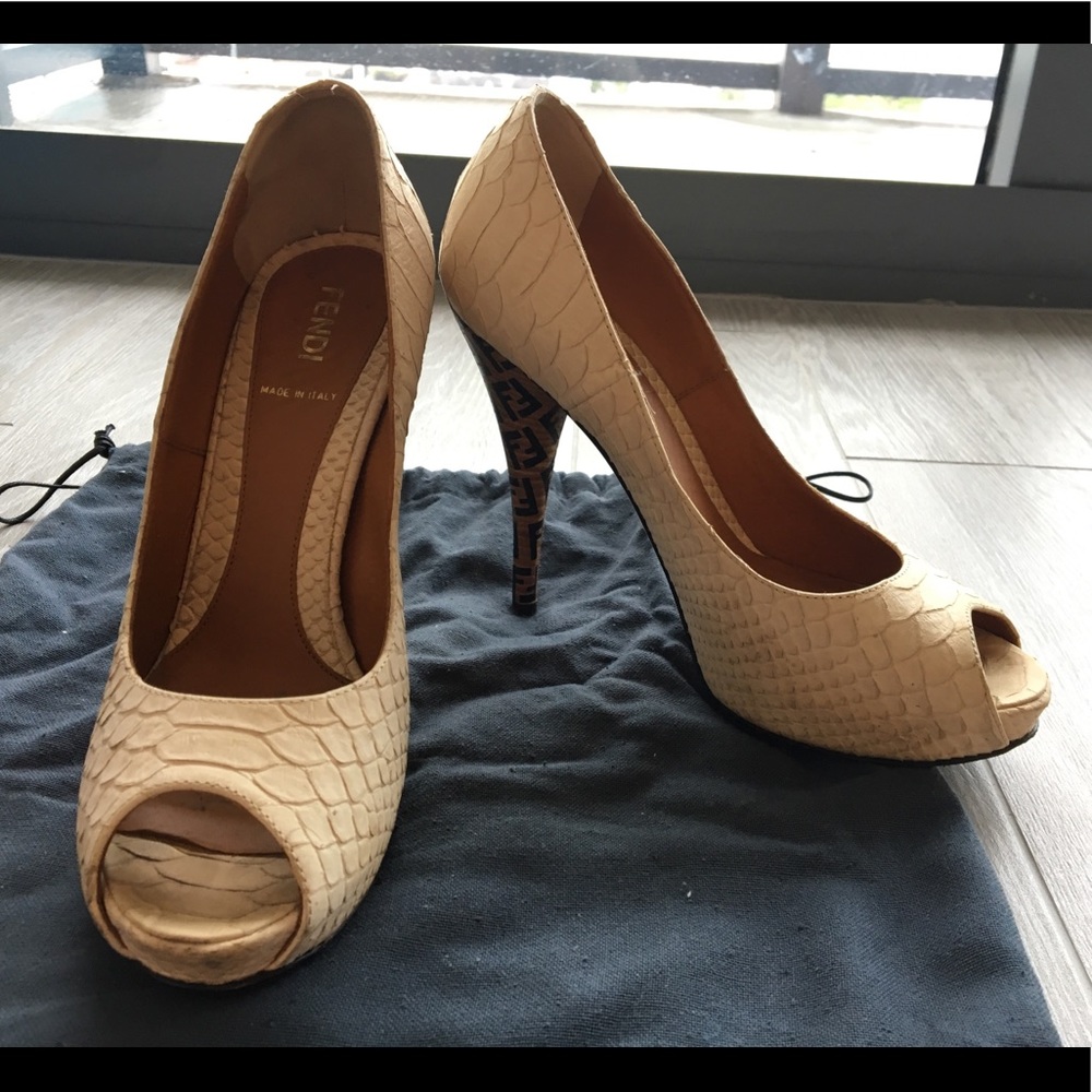 Nude Snake Skin Fendi Platform Pumps